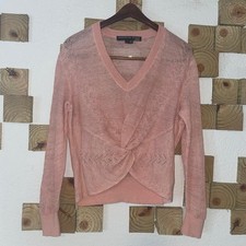 Veronica Beard Kellan Twist Front Sweater Pink Semi Sheer Linen Blend Women s M