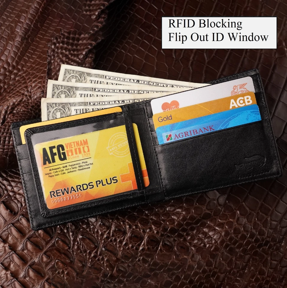 Black Bifold Skin Amish Handmade Wallet - Genuine Crocodile Leather - Image 3 of 4