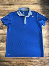 NIKE Mens Sz L Polo Shirt Golf Dri Fit Short Sleeve Blue