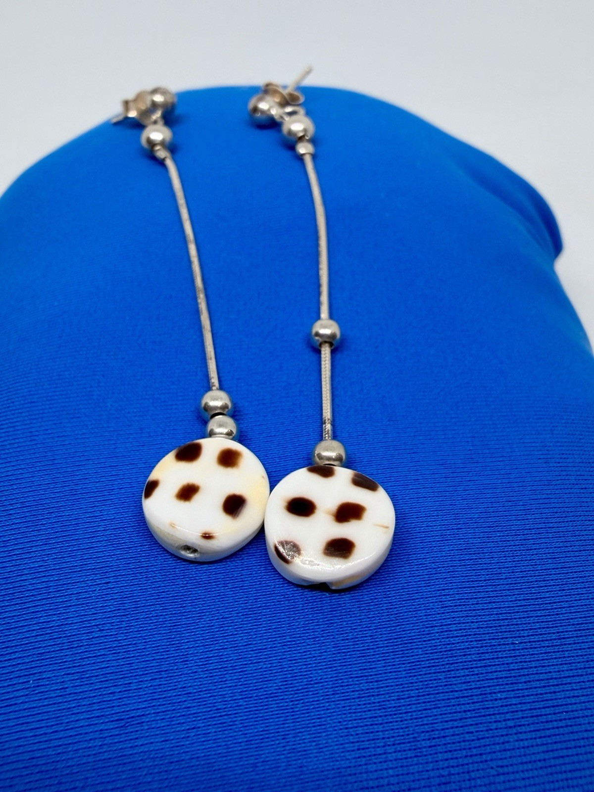 Unique Sterling Silver And Shell Dangling Stud Ea… - image 2