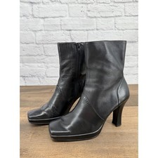 Nine West Black Leather Square Toe Platform Ankle Boots Womens Sz 5 1/2 Capsule