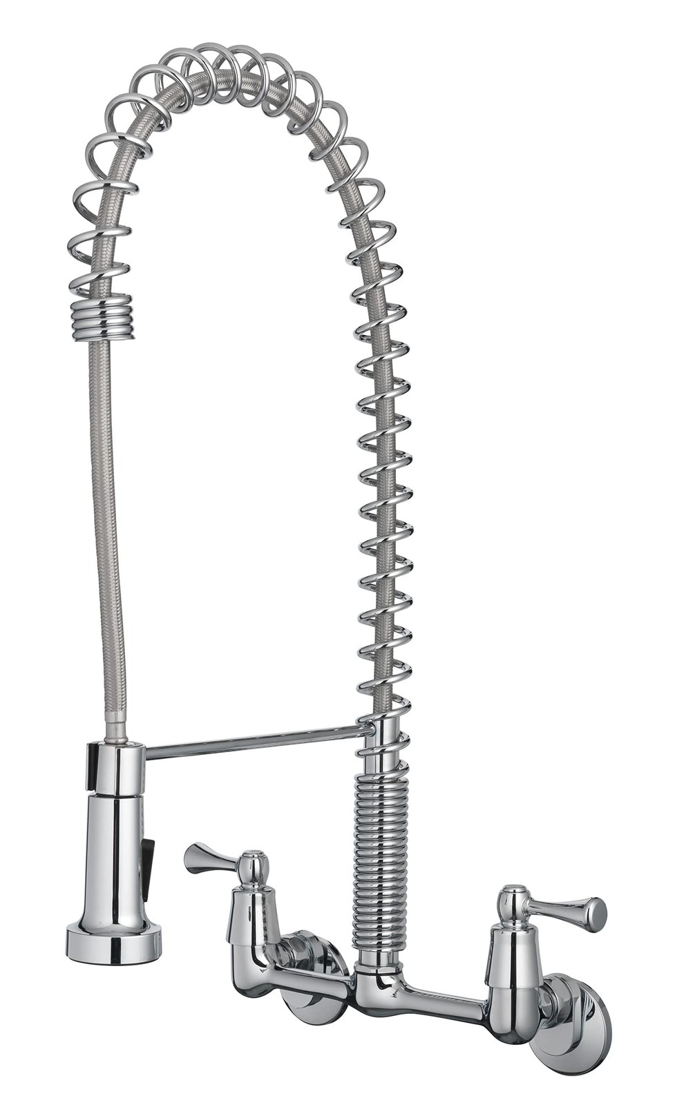 255-K821-T Dual Handle Commercial Style Wall Mount Kitchen Faucet with Pull D...