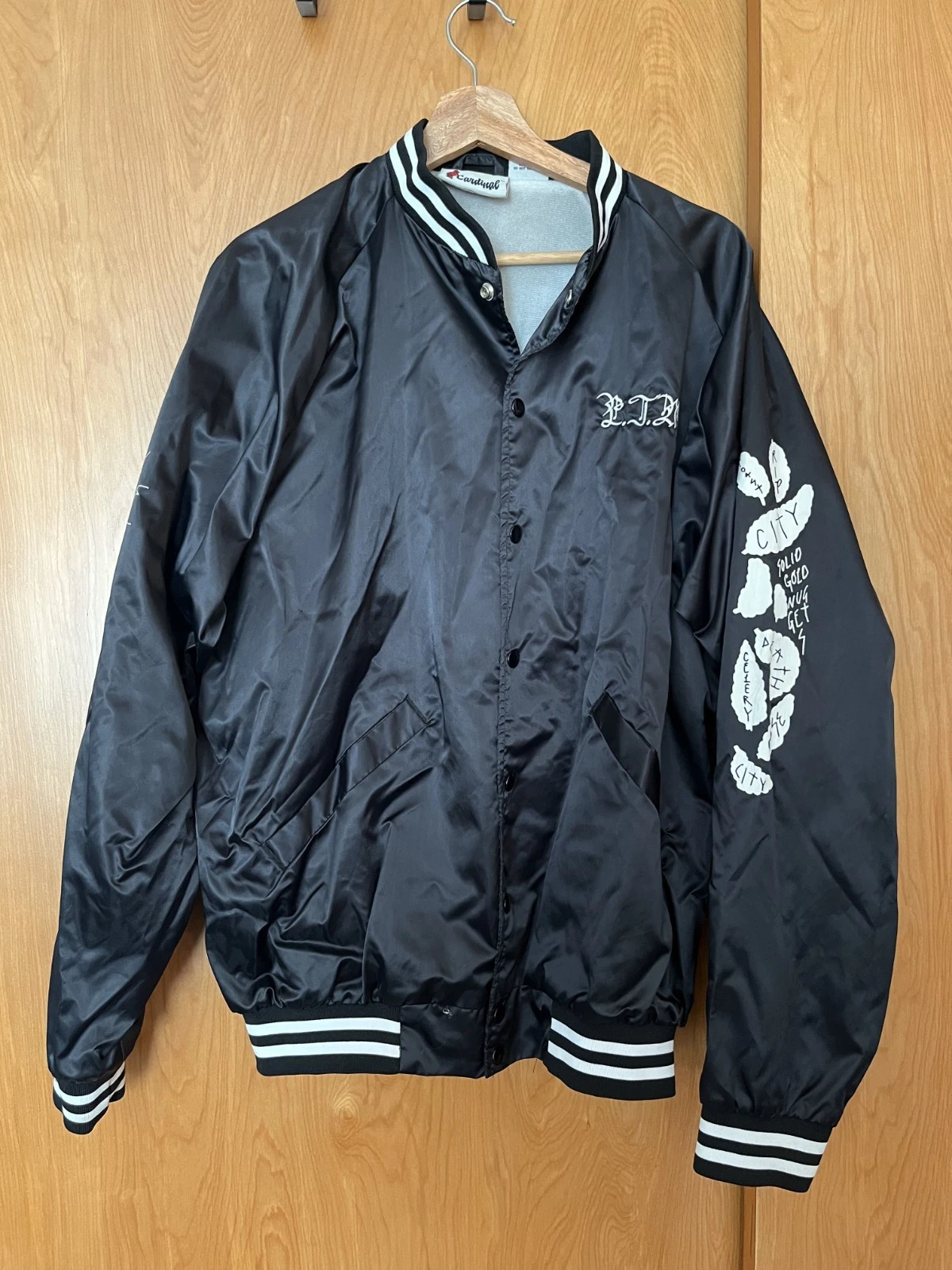 Portugal. The Man Vintage Style Baseball Jacket - Satin Black - Men's Large image 1