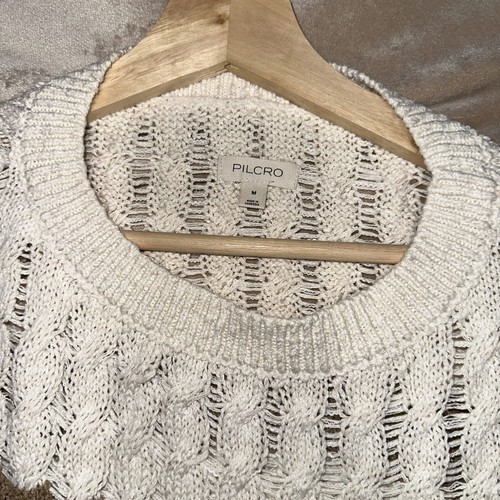 Anthropologie Pilcro Pullover Damen Gr. Medium weiß braun Zopfmuster Langarm - Bild 2 von 4