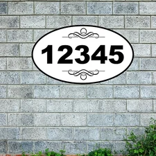 Personalized Home Address Sign Aluminum 12"x7" OVAL WHITE House Number