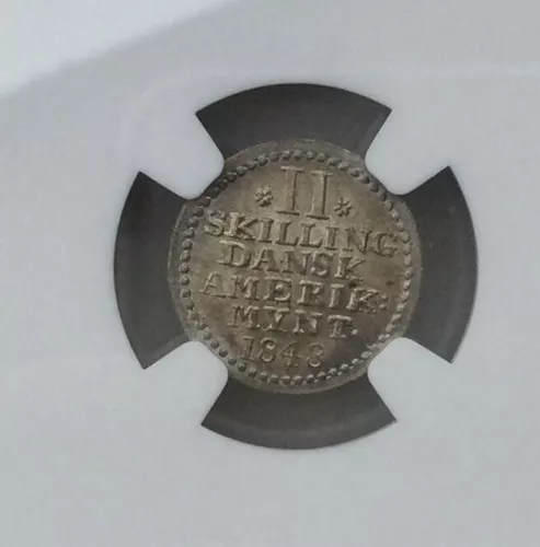 1848 Danish West Indies 2 Skillings  NGC MS66 Very Scarce Date Nice Original