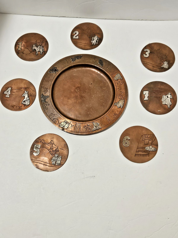 Vtg~267 Taxco Mexico~Victoria Ana Nunez Brilanti~Plate~Coasters~Copper/Silver