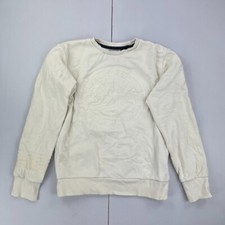 SUPERDRY Sweatshirt Medium Cream Mens Round Neck Jumper Raised Motif Embossed