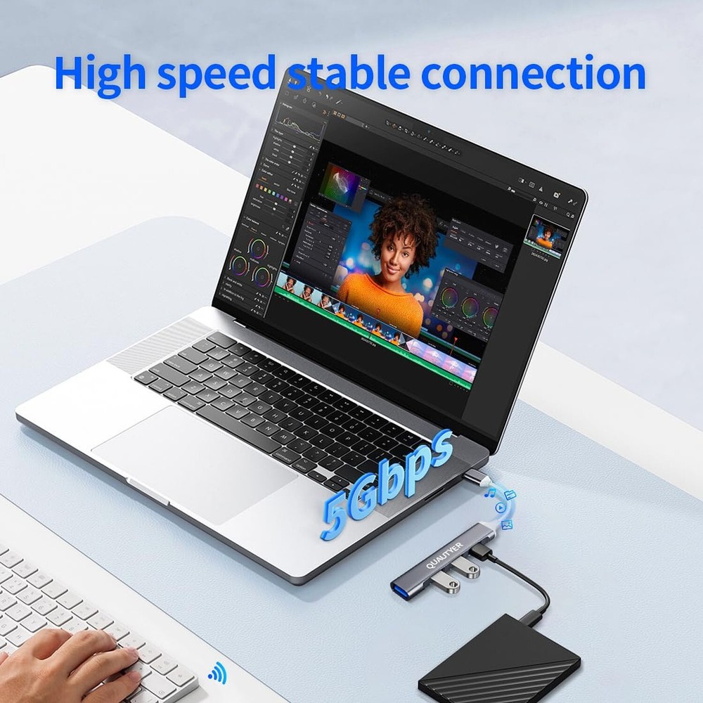 4-Port USB 3.0 Hub for Laptop Multiport Adapter Expand Connectivity