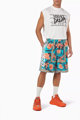 Versace Men's Turquoise Acid Bouquet Silk Shorts Size 32(IT48