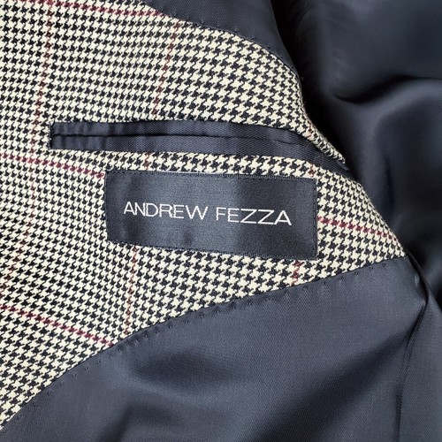 Andrew Fezza Sport Coat Mens Sz 42 R Gold Black Houndstooth Wool Jacket Blazer - Picture 3 of 9