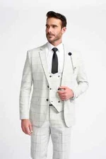 Men's Retro Check Suit Pieces Sold Separately – Slim Fit Light Grey