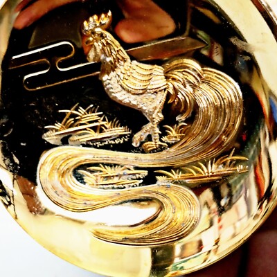 Japanese Sake Cup Sakazuki Vtg Zodiac Chicken Hen Gold Plated 24K