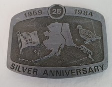 1983 Men's Belt Buckle State of Alaska 25th Anniversary 1st Edition Eldon Pewter