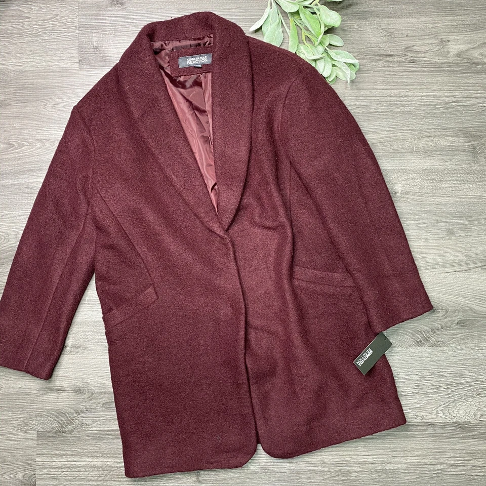 Kenneth Cole Reaction Womens Size Large Burgundy Wool blend coat NWT - Image 4 of 4