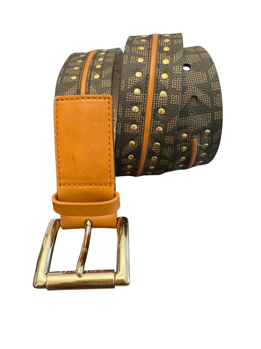 MICHAEL KORS Womens Brown Classic Logo Studded Leather Belt  display picture 3