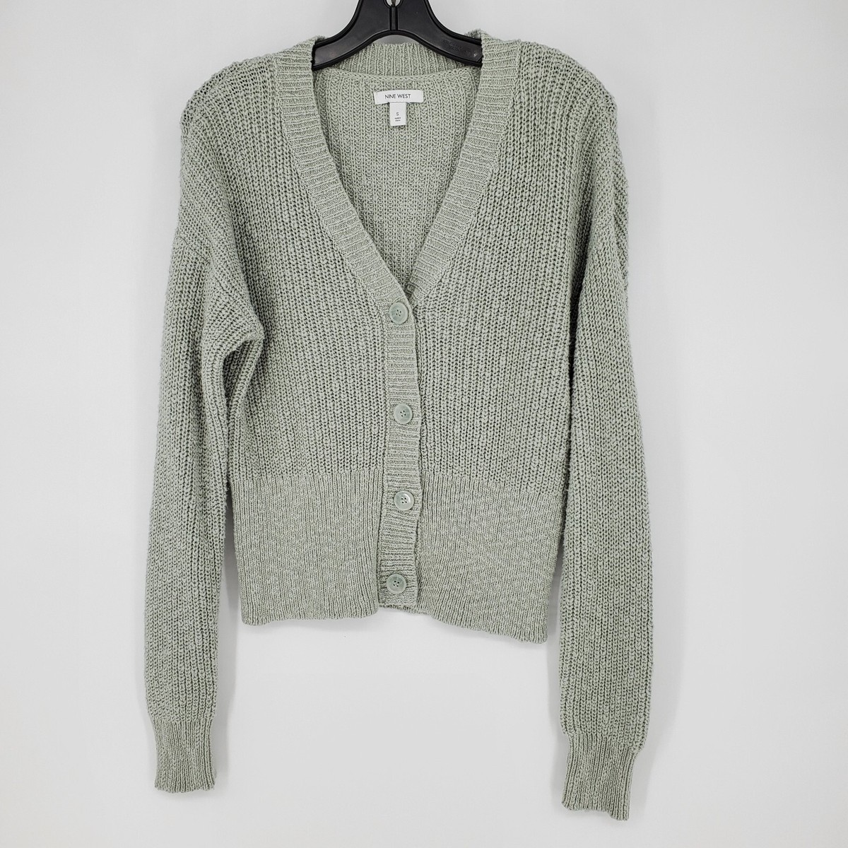 Nine West Cardigan Sweater Womens Small Green Slate Knit