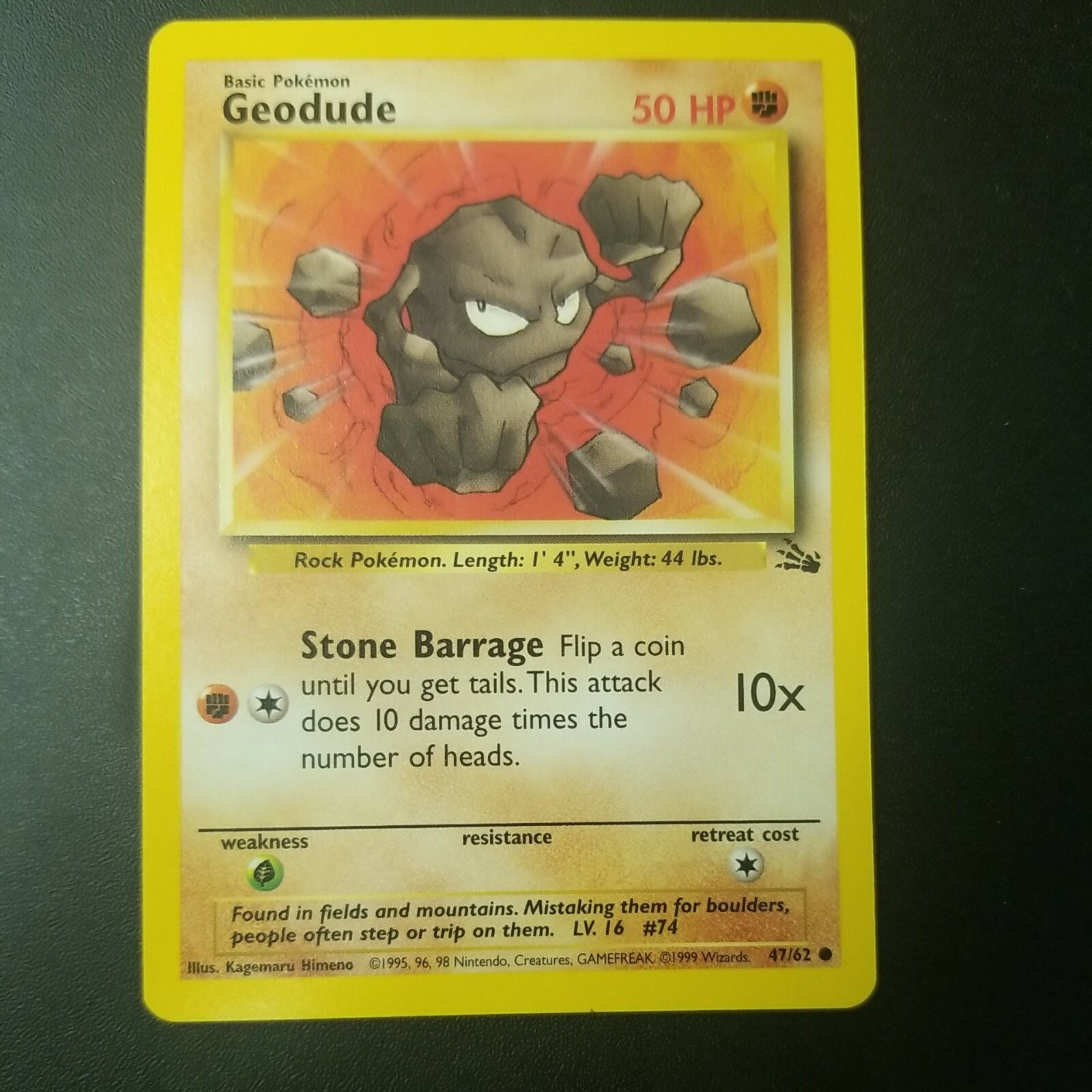 GEODUDE 47/62 - Fossil - VINTAGE WOTC Pokemon Card - UNLIMITED - NM