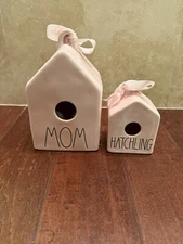 Rae Dunn Pink Ceramic MOM and Mini HATCHLING Birdhouse 2 pc Set New