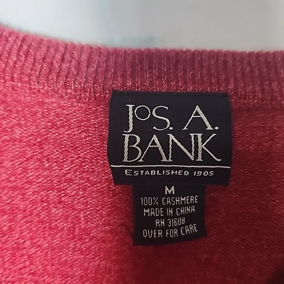 Jos A Bank Men M 100% Cashmere Red V-neck Long Sleeve Pullover Sweater - Image 3 of 4