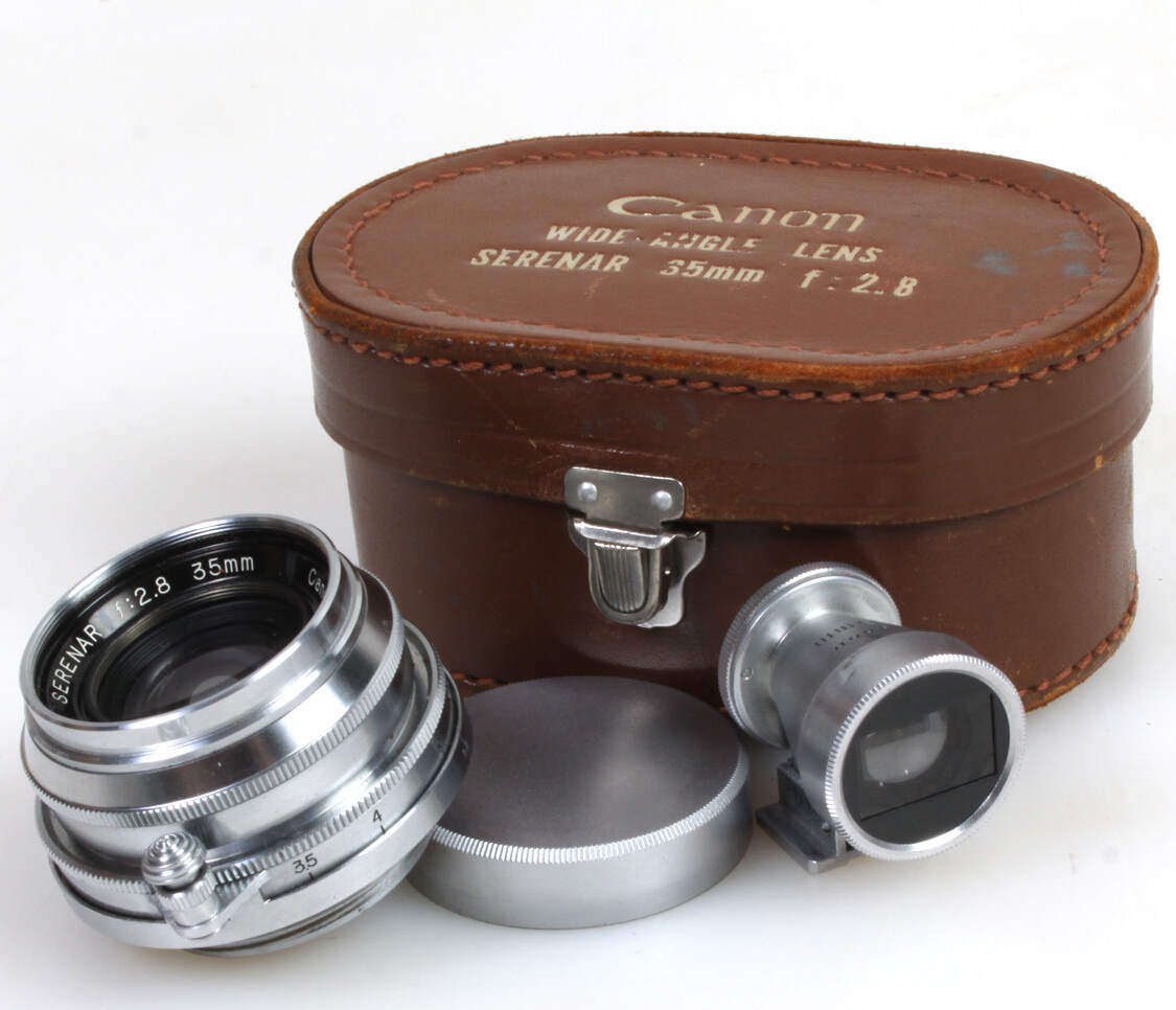 CANON SERENAR 35MM F2.8 LEICA LTM39 LENS W/VIEWFINDER CASE