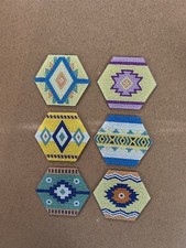 Completed Diamond Coasters: Set of 6 Hex Southwest Design Coasters With Holder