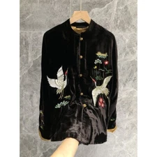 Embroidery Women's Velvet Jacket Cardigan Retro Coat Ethnic Long Sleeve Fashion