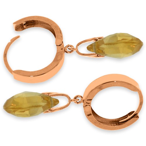 14K Solid Rose Gold Hoop Earrings with Natural Citrines - Picture 2 of 4