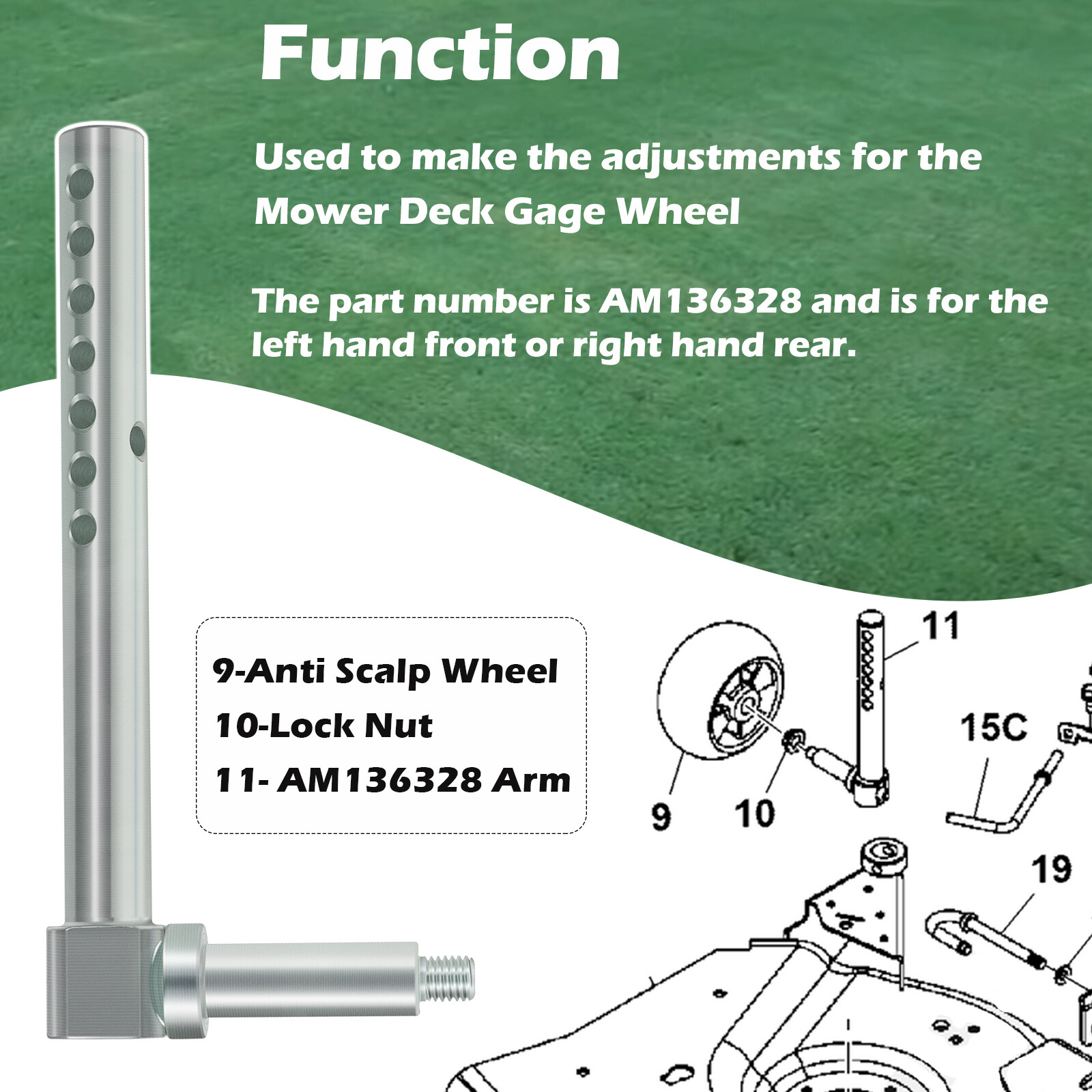 AM136328 Deck Gage Wheel Arm For John Deere Mower