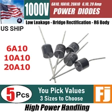 5x 6A10, 10A10, 20A10 | 1000V 1KV Axial Rectifier Diode Solar or GP | US Ship