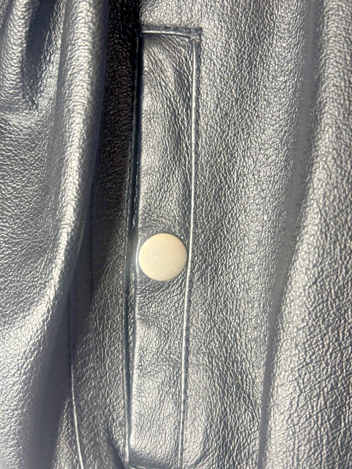 Chaqueta de bombardero de cuero Charles Klein vintage para mujer grande con capucha forrada de piel negra Foto 3 de 4