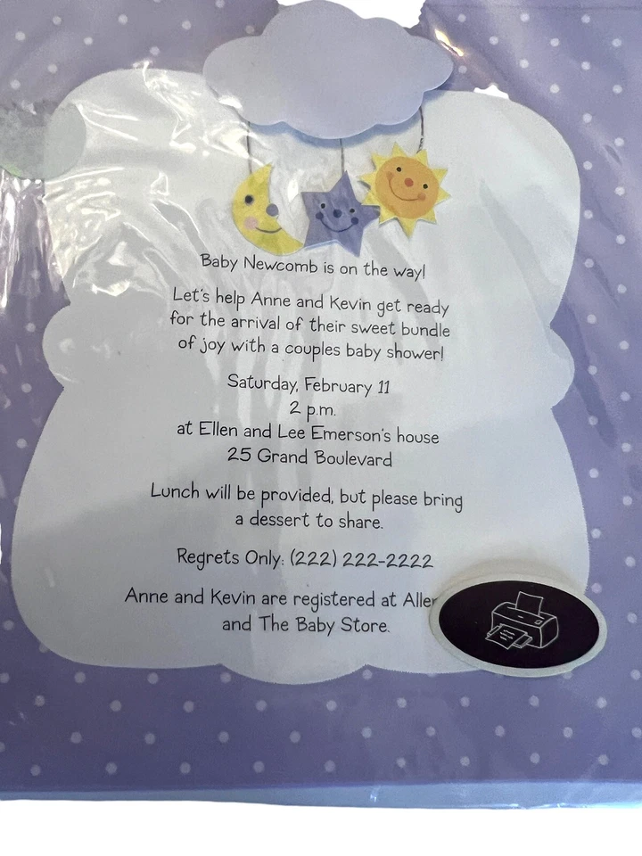 2 Sets Baby Shower Party Fill-In Overlay Invitations Envelopes Personalize Print - Image 3 of 4