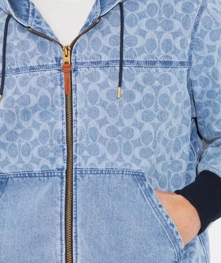 Giacca Coach Monogram Uomo Firmata Cotone Denim Felpa con Cappuccio Zip