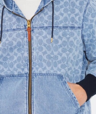 Coach Monogram Men's Signature Cotton Denim Hoodie Zip Jacket | eBay