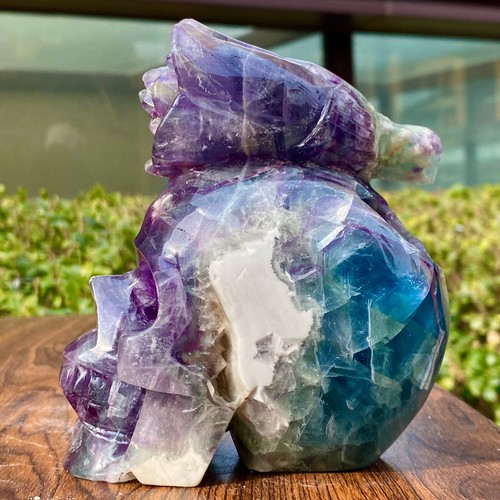 3.22LB Natural Colourful Fluorite Hand Carved Crystal Skull Meditation - Zdjęcie 10 z 13