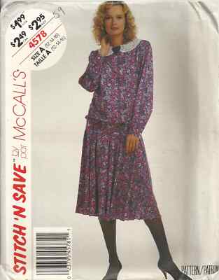 MCCALLS 4578 MISSES' SIZE 12-16 BLOUSE & SKIRT SEWING PATTERN  1989