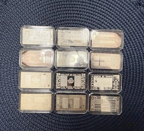 1973 The Silver Mint Silver COMPLETE Nations 12 Ingot Set Silver Art Bars