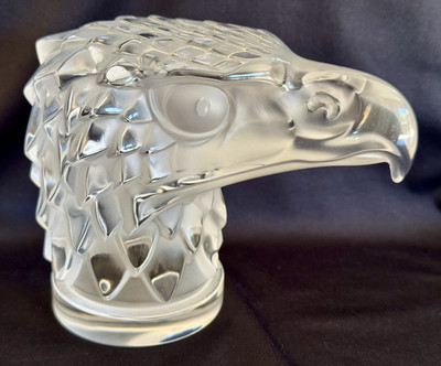1990 Authentic Lalique Crystal Eagle Head Sculpture with signature mark