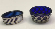 Sterling Silver Cobalt Glass Open Salt Cellars - Lot of 2