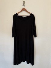 Eileen Fisher Woman’s 2X Plus Black Jersey Knit 3/4 Sleeve  Midi Dress Stretch