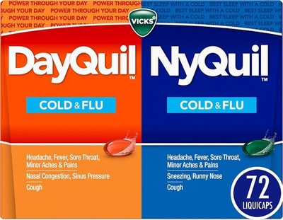 Vicks DayQuil NyQuil Cold Flu Relief 72ct Day Night Multi Symptom
