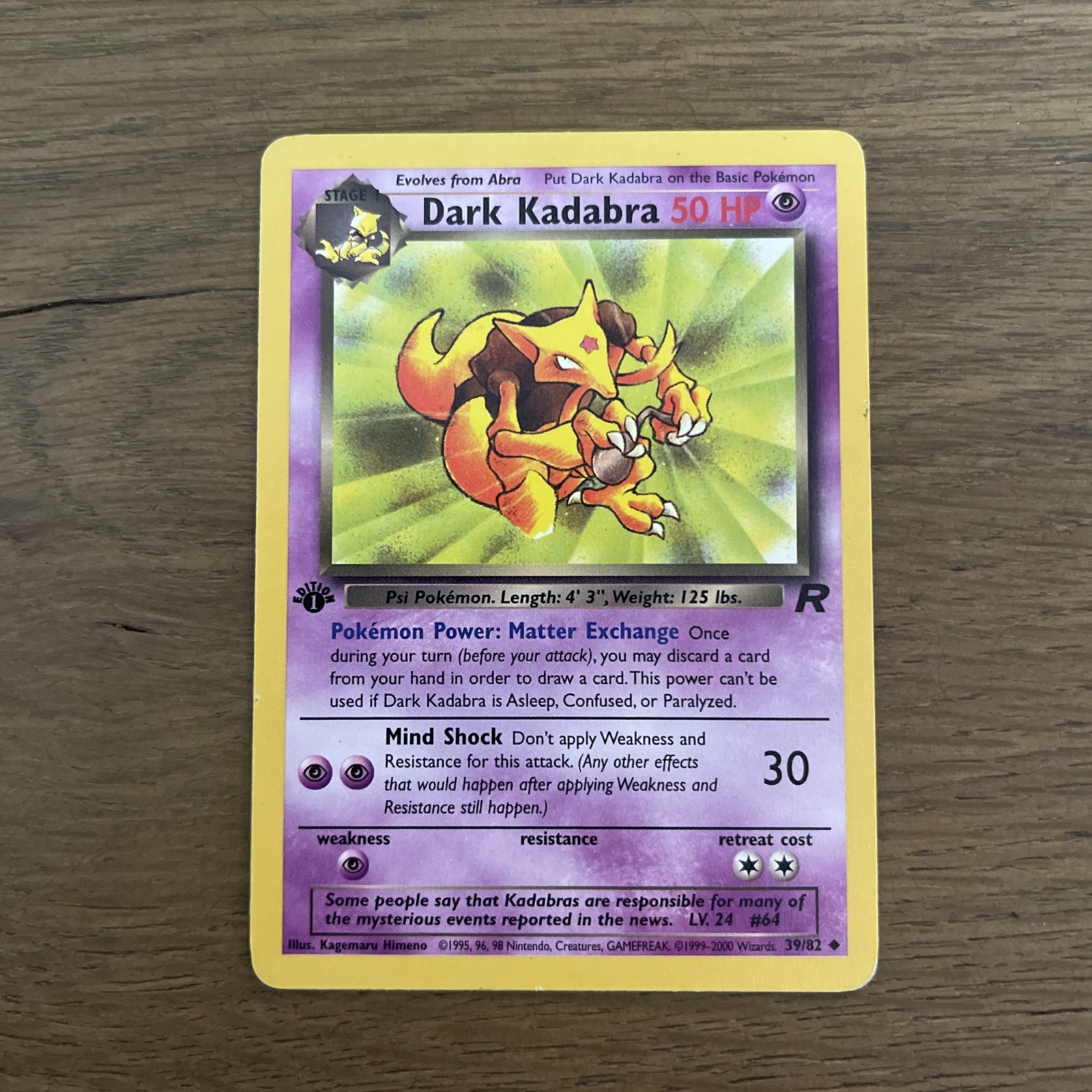 Dark Kadabra #39/82 Card - 1st Edition Pokémon Team Rocket Set - NM Condition