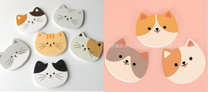 Dessous de verre en bois Spiritzohic lot de 9 avec support et motifs chats chiens pour table
