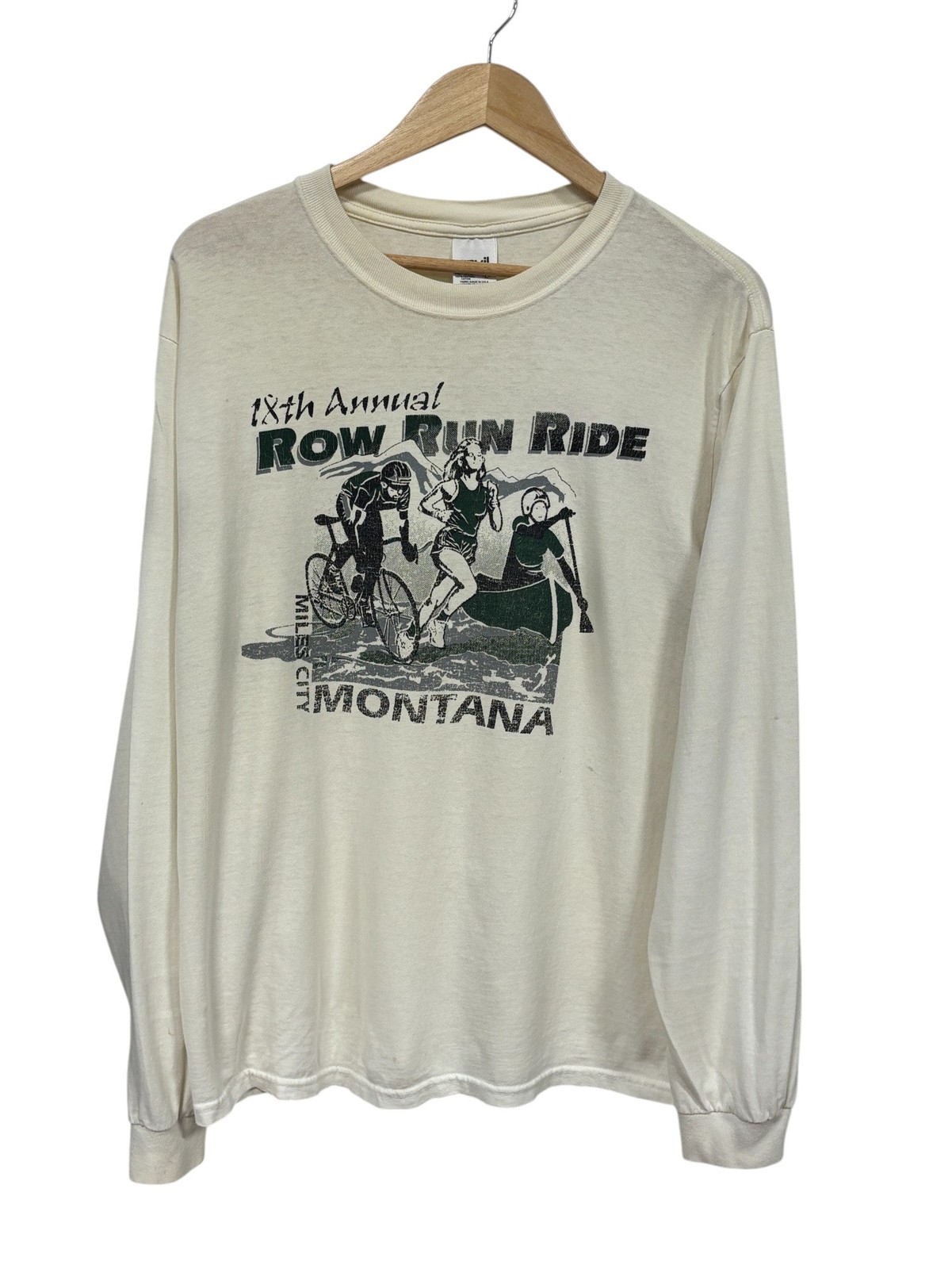 FILA Camicia manica lunga vintage anni 90 Row Run Ride Montana Triathlon taglia large