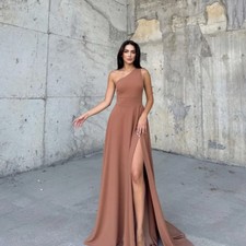 Simple One-shoulder Prom Party Gowns Floor Length A-line Pleat Evening Dresses 
