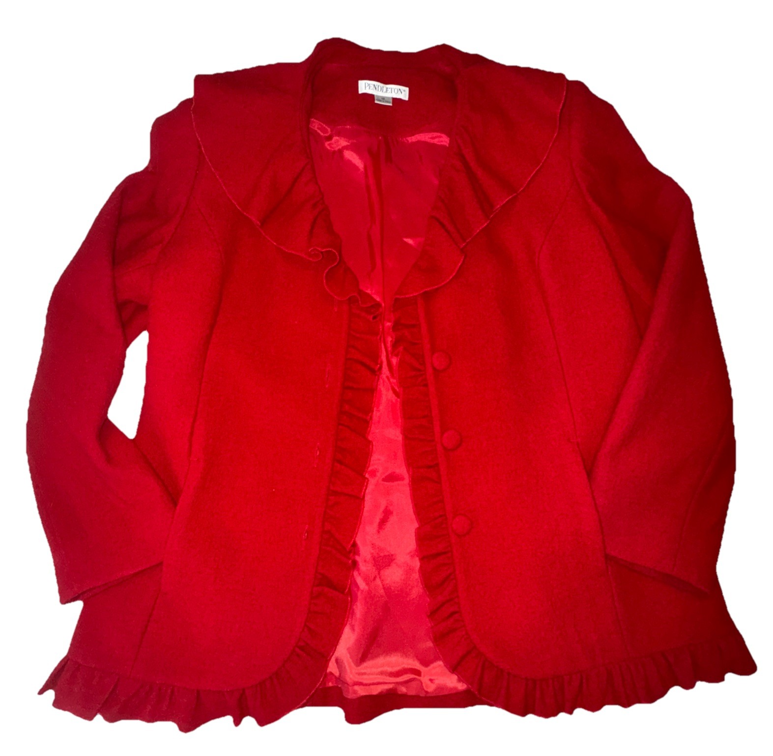 Pendleton Women's Medium Red Ruffle Wool Blazer J… - image 1