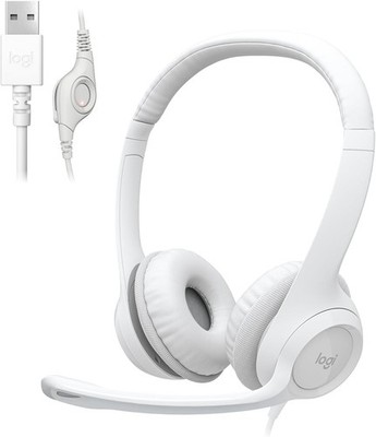 Logitech H390 Wired USB On-Ear Stereo Headphones with Mic White PC Laptop