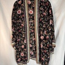 Max Studio Floral Kimono Cover Up Women's Black Lightweight Size L