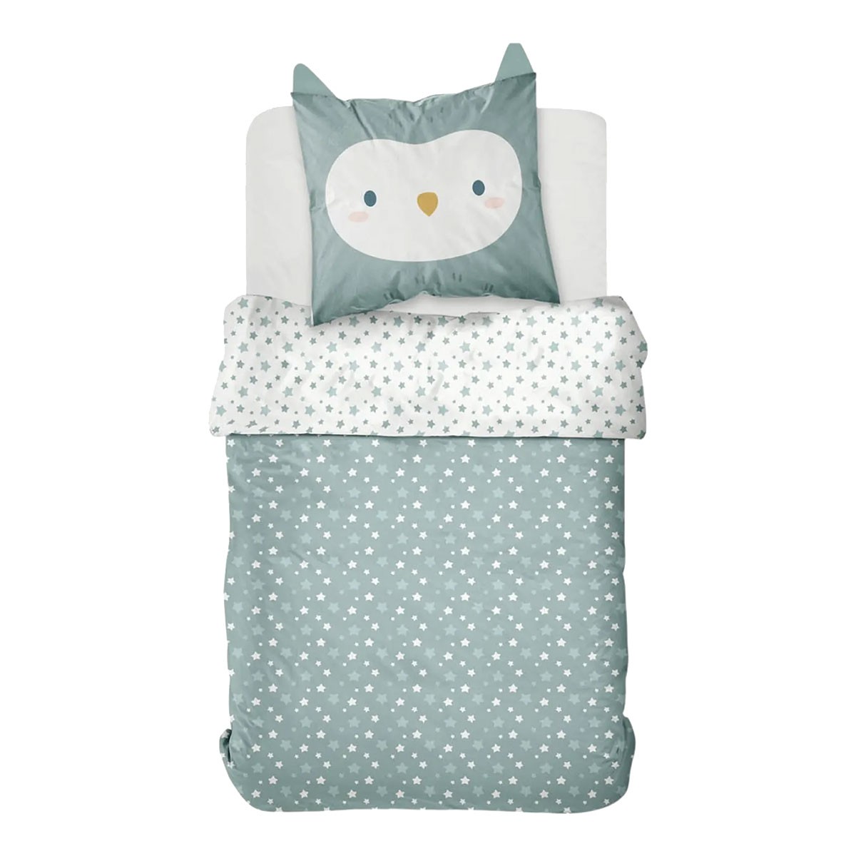 Parure de lit enfant funny hibou 140 x 200 cm en coton avec taie d'oreiller assortie pour fille