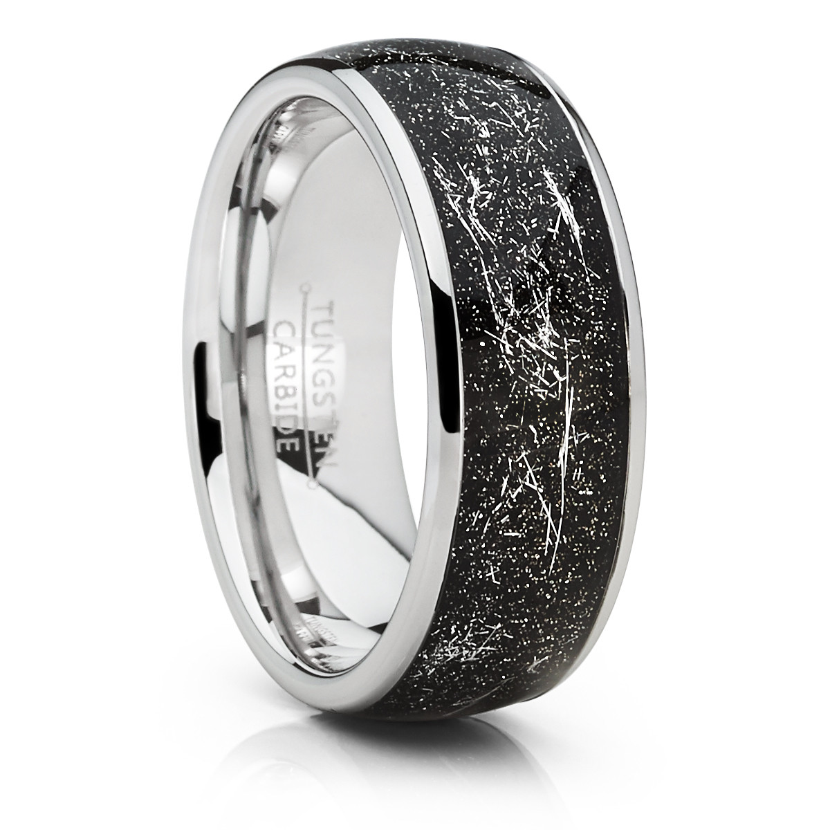 Tungsten Wedding Band Engagement Ring Star Dust and Metallic Shavings-image